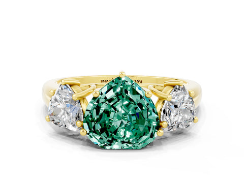 Yellow gold Three-Stone Heart Cut Green Sapphire Engagement Ring with Prong Setting