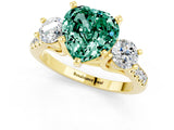 Yellow gold Three-Stone Heart Cut Green Sapphire Pavé Band with Four-Prong Setting_1