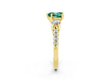 Yellow gold Three-Stone Heart Cut Green Sapphire Pavé Band with Four-Prong Setting_2