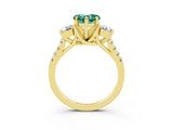 Yellow gold Three-Stone Heart Cut Green Sapphire Pavé Band with Four-Prong Setting_3