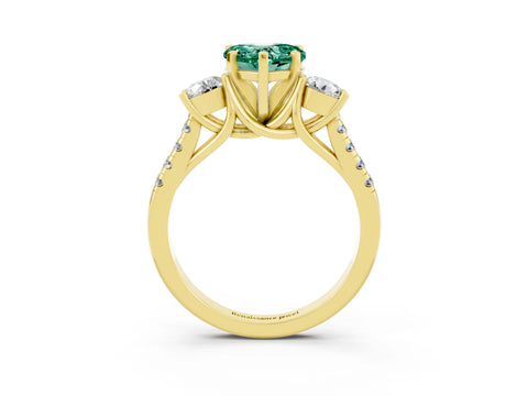 Yellow gold Three-Stone Heart Cut Green Sapphire Pavé Band with Four-Prong Setting_3