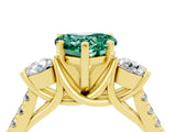 Yellow gold Three-Stone Heart Cut Green Sapphire Pavé Band with Four-Prong Setting_4