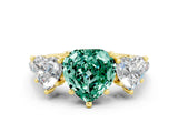 Yellow gold Three-Stone Heart Cut Green Sapphire Ring with Pavé Band and Prong Setting_12