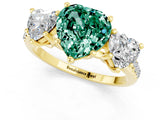 Yellow gold Three-Stone Heart Cut Green Sapphire Ring with Pavé Band and Prong Setting_13