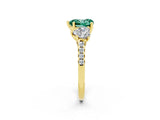 Yellow gold Three-Stone Heart Cut Green Sapphire Ring with Pavé Band and Prong Setting_14