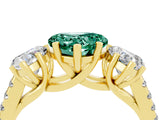 Yellow gold Three-Stone Heart Cut Green Sapphire Ring with Pavé Band and Prong Setting_16