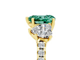 Yellow gold Three-Stone Heart Cut Green Sapphire Ring with Pavé Band and Prong Setting_17