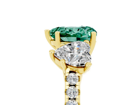 Yellow gold Three-Stone Heart Cut Green Sapphire Ring with Pavé Band and Prong Setting_17