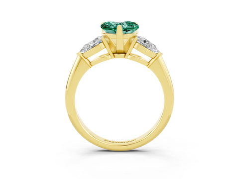 Yellow gold Three-Stone Heart Cut Green Sapphire Ring with Pear Side Stones and Four-Prong Setting_3