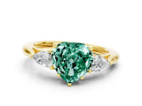 Yellow gold Three-Stone Heart Cut Green Sapphire Ring with Pear  Side Stones in Four-Prong Setting_12