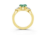 Yellow gold Three-Stone Heart Cut Green Sapphire Ring with Pear  Side Stones in Four-Prong Setting_15