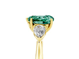 Yellow gold Three-Stone Heart Cut Green Sapphire Ring with Pear  Side Stones in Four-Prong Setting_17