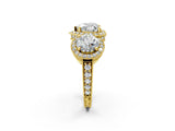 Yellow gold Three-Stone Heart Cut Halo Diamond Milgrain Band with Four-Prong Setting_5