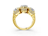 Yellow gold Three-Stone Heart Cut Halo Diamond Milgrain Band with Four-Prong Setting_6