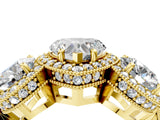 Yellow gold Three-Stone Heart Cut Halo Diamond Milgrain Band with Four-Prong Setting_7