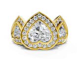 Yellow gold Three-Stone Heart Cut Halo Pavé Diamond Ring_3