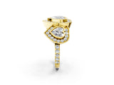 Yellow gold Three-Stone Heart Cut Halo Pavé Diamond Ring_5