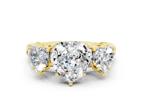 Yellow gold Three-Stone Heart Cut Moissanite Braided Band Ring with Four-Prong Setting_12