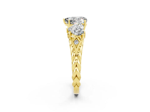 Yellow gold Three-Stone Heart Cut Moissanite Braided Band Ring with Four-Prong Setting_14