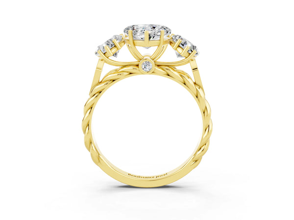 Yellow gold Three-Stone Heart Cut Moissanite Braided Band Ring with Four-Prong Setting