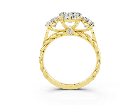 Yellow gold Three-Stone Heart Cut Moissanite Braided Band Ring with Four-Prong Setting_15