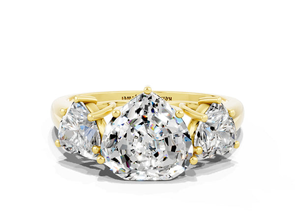 Yellow gold Three-Stone Heart Cut Moissanite Engagement Ring with Prong Setting
