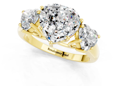 Yellow gold Three-Stone Heart Cut Moissanite Engagement Ring with Prong Setting_1