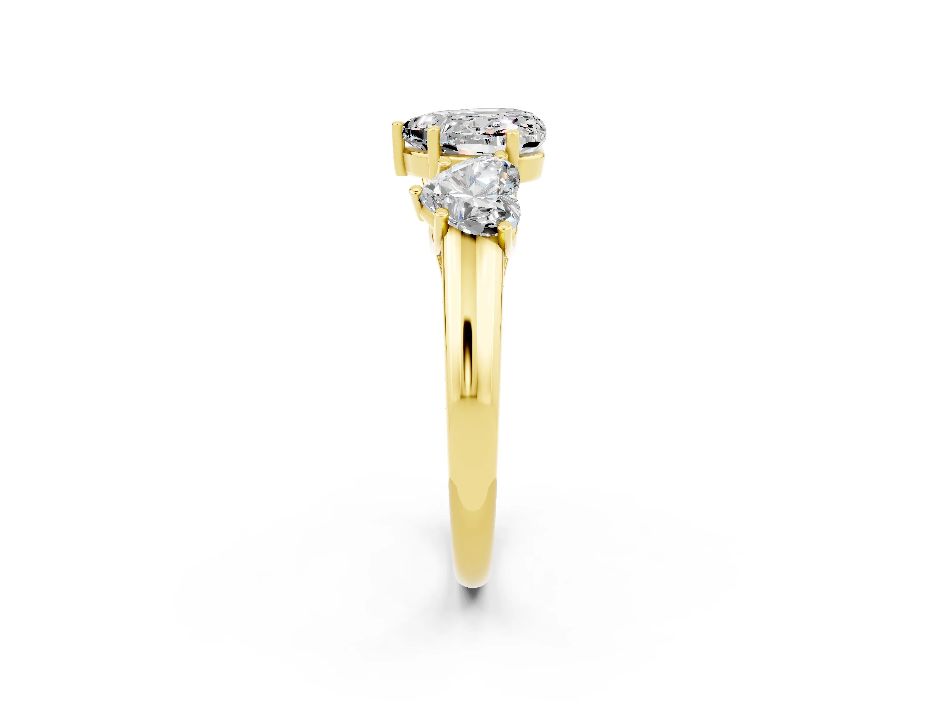 Yellow gold Three-Stone Heart Cut Moissanite Engagement Ring with Prong Setting_2