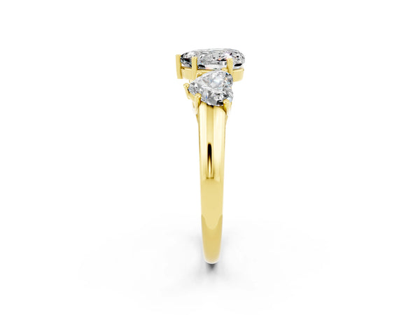 Yellow gold Three-Stone Heart Cut Moissanite Engagement Ring with Prong Setting