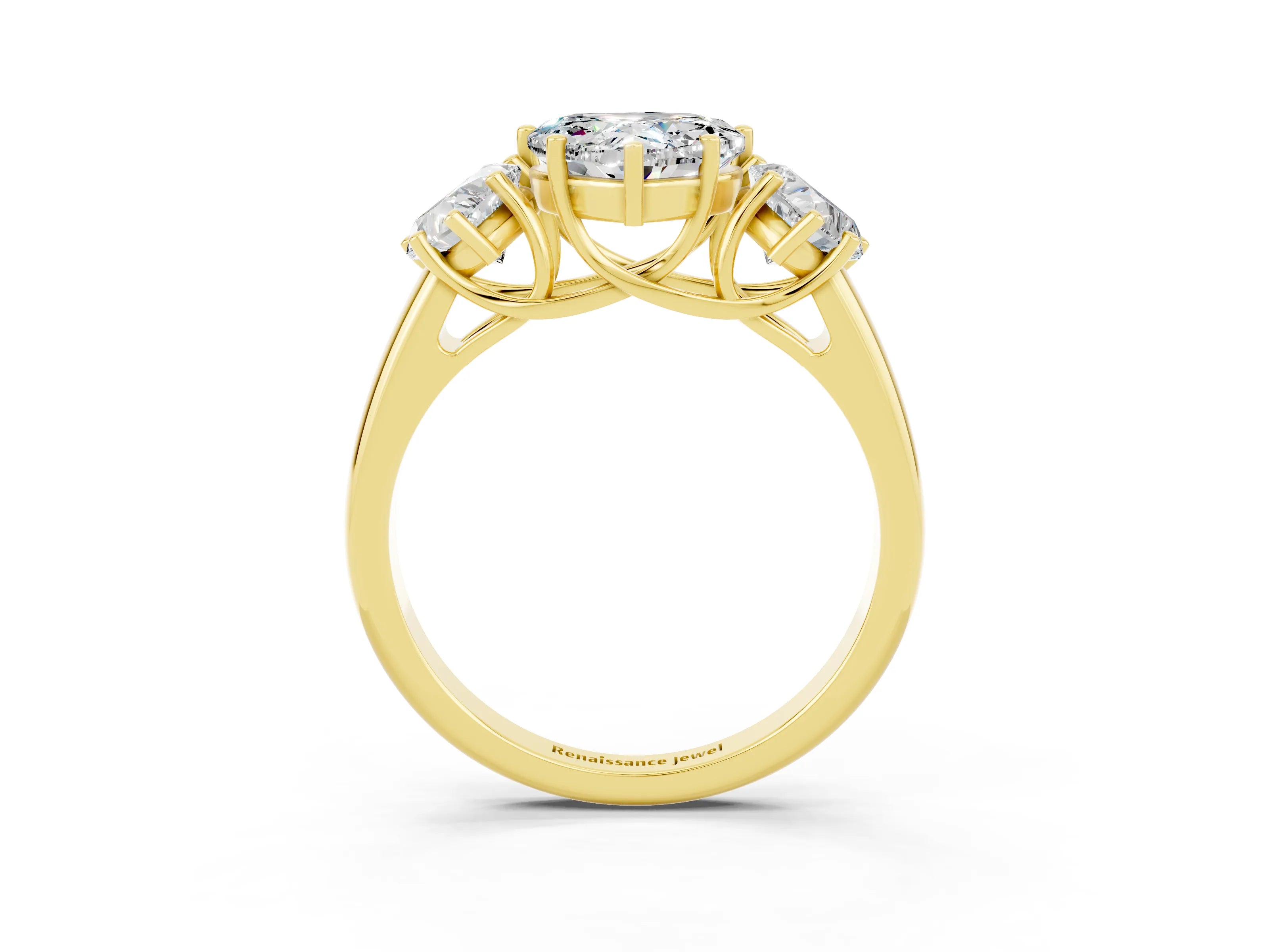 Yellow gold Three-Stone Heart Cut Moissanite Engagement Ring with Prong Setting_3