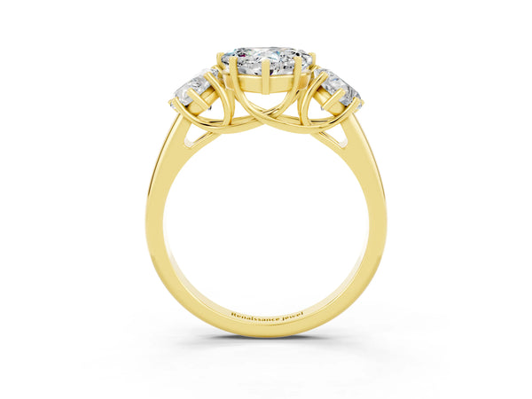 Yellow gold Three-Stone Heart Cut Moissanite Engagement Ring with Prong Setting