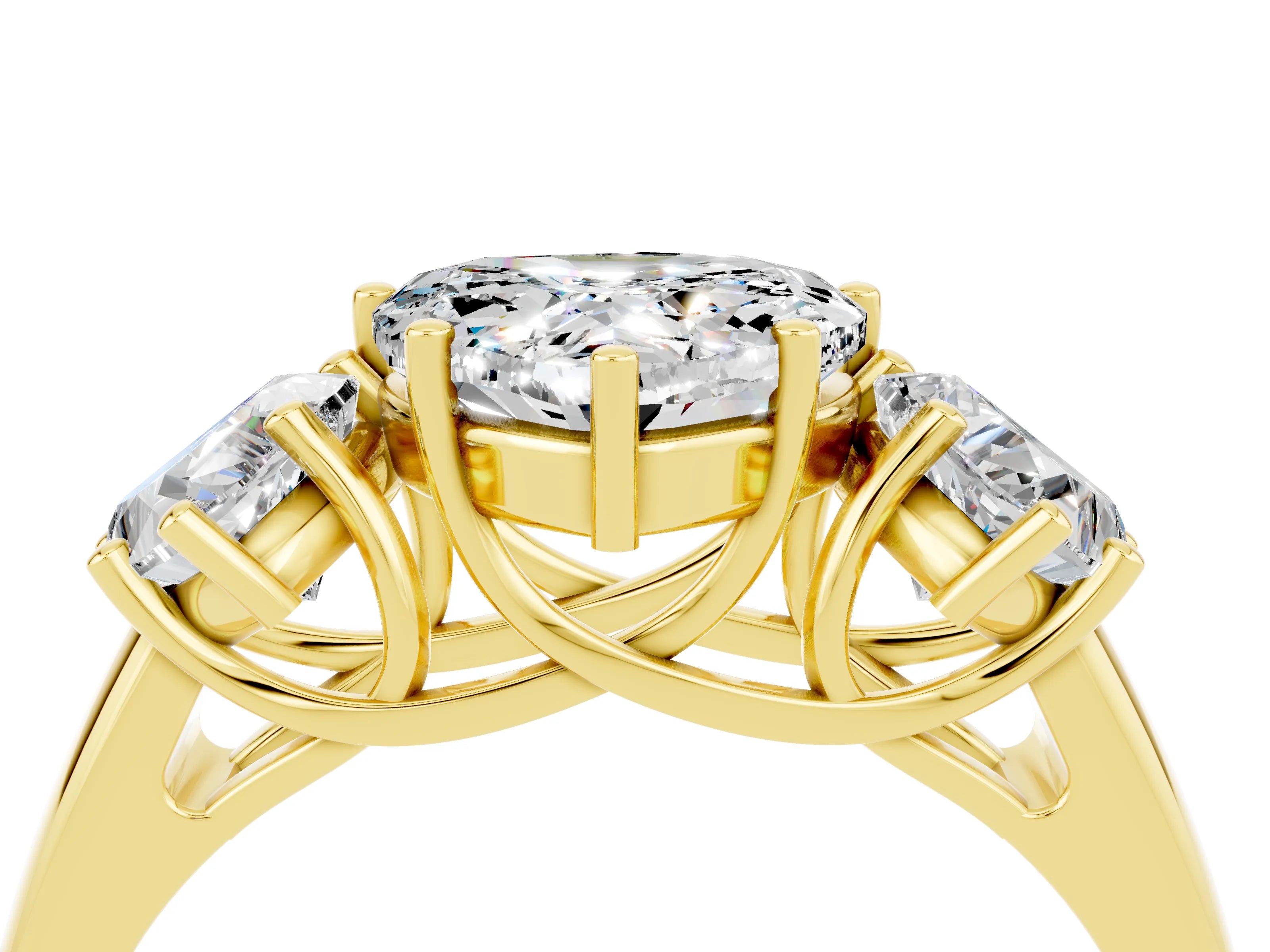 Yellow gold Three-Stone Heart Cut Moissanite Engagement Ring with Prong Setting_4