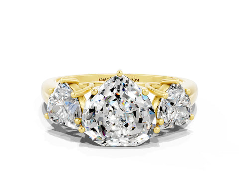 Yellow gold Three-Stone Heart Cut Moissanite Engagement Ring with Prong Setting