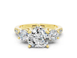 Yellow gold Three-Stone Heart Cut Moissanite Pavé Band with Four-Prong Setting