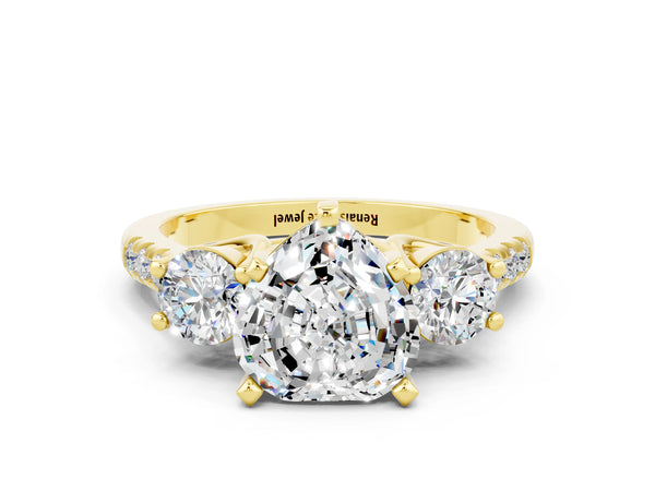 Yellow gold Three-Stone Heart Cut Moissanite Pavé Band with Four-Prong Setting