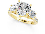 Yellow gold Three-Stone Heart Cut Moissanite Pavé Band with Four-Prong Setting_1