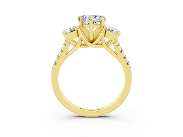 Yellow gold Three-Stone Heart Cut Moissanite Pavé Band with Four-Prong Setting