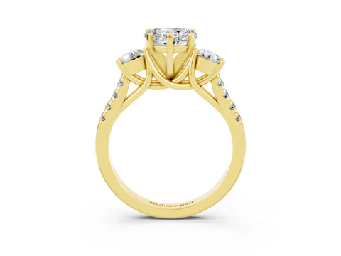 Yellow gold Three-Stone Heart Cut Moissanite Pavé Band with Four-Prong Setting_3