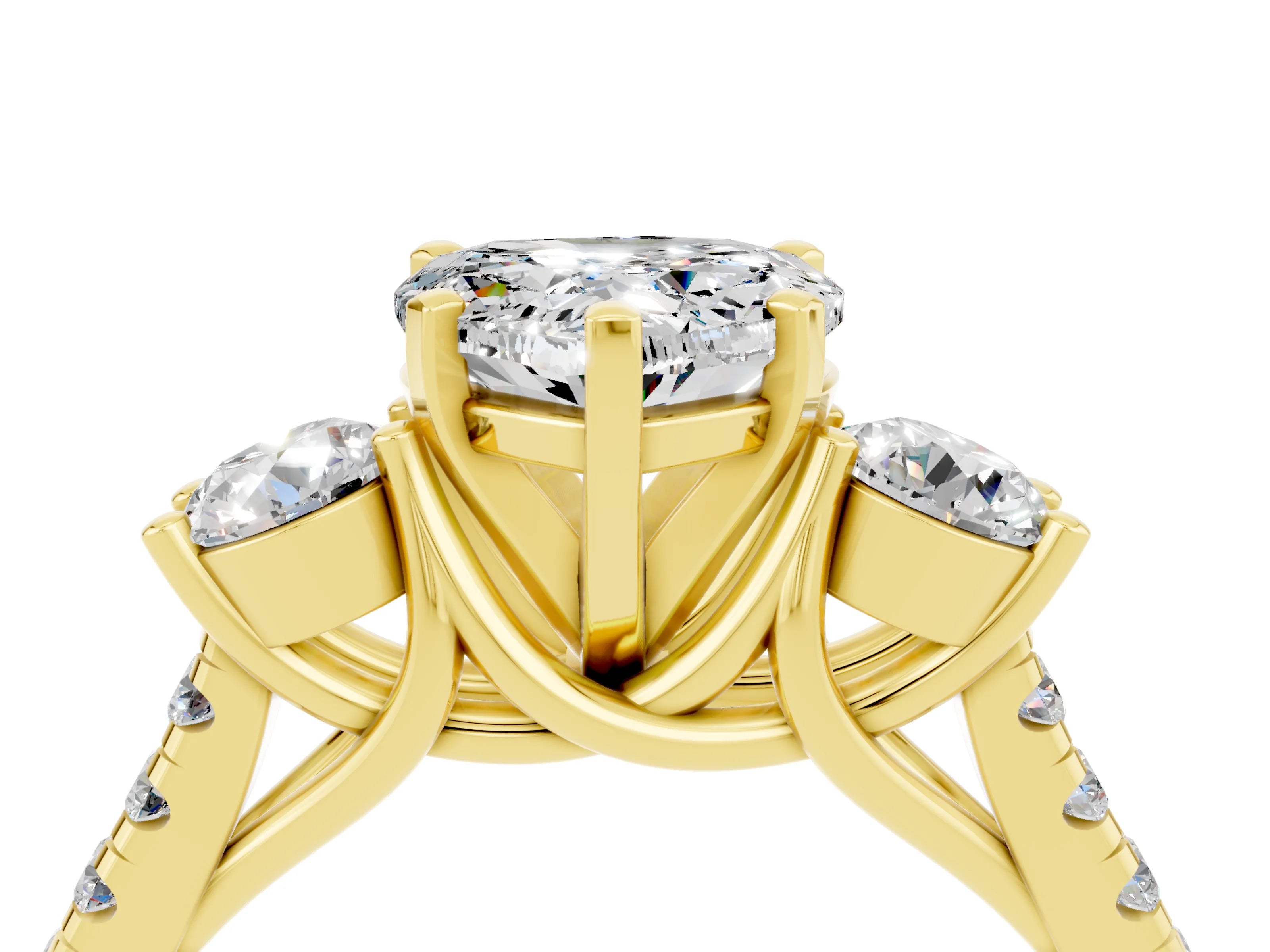 Yellow gold Three-Stone Heart Cut Moissanite Pavé Band with Four-Prong Setting_4