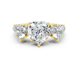 Yellow gold Three-Stone Heart Cut Moissanite Ring with Pavé Band and Prong Setting_12