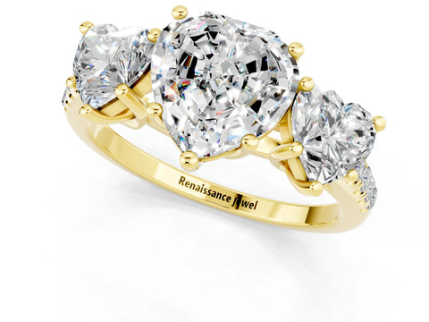 Yellow gold Three-Stone Heart Cut Moissanite Ring with Pavé Band and Prong Setting_13