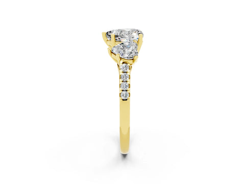 Yellow gold Three-Stone Heart Cut Moissanite Ring with Pavé Band and Prong Setting_14
