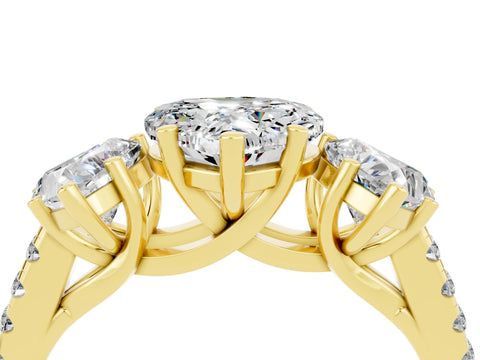 Yellow gold Three-Stone Heart Cut Moissanite Ring with Pavé Band and Prong Setting_16