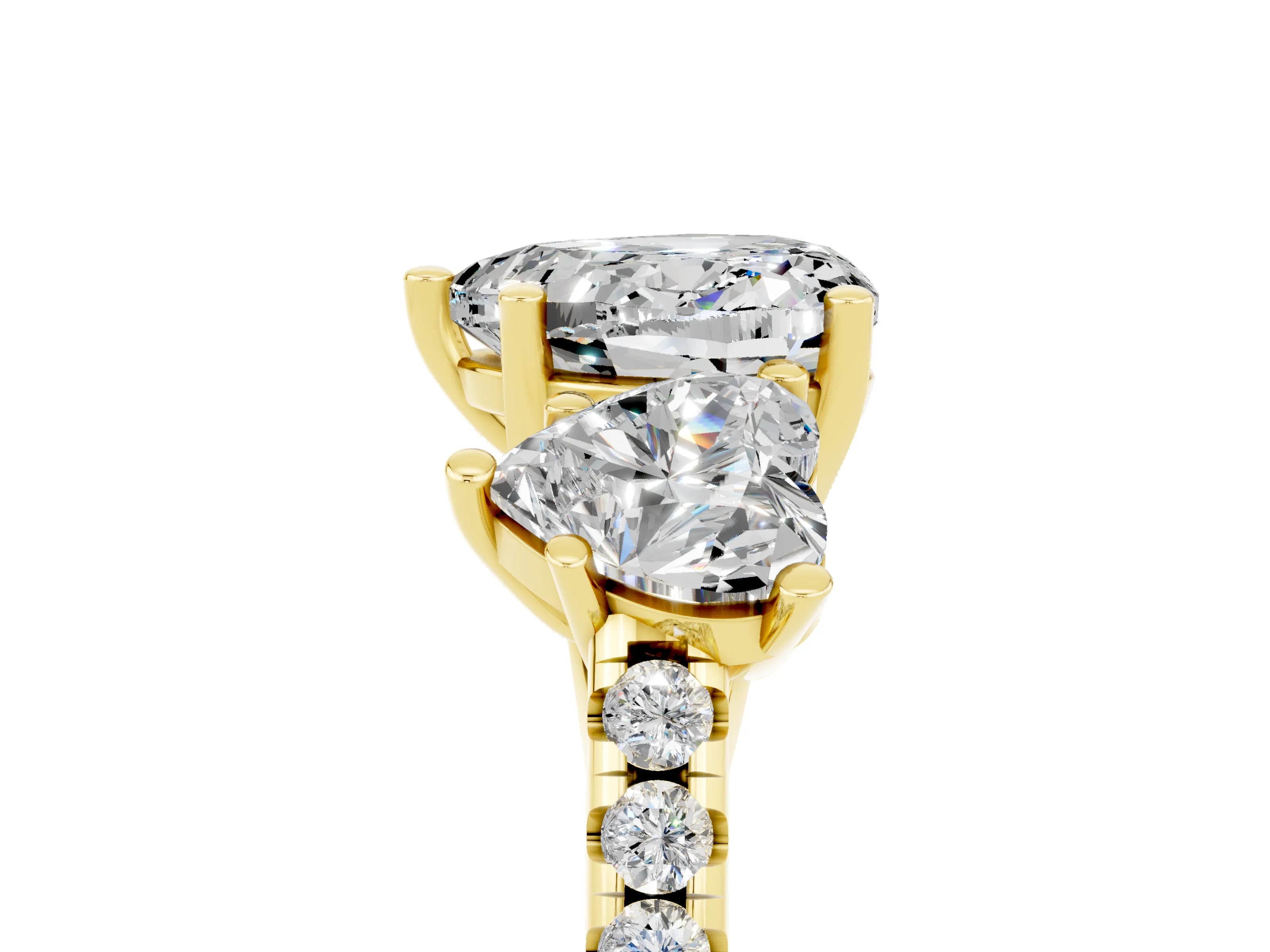 Yellow gold Three-Stone Heart Cut Moissanite Ring with Pavé Band and Prong Setting_17