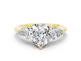 Yellow gold Three-Stone Heart Cut Moissanite Ring with Pear Side Stones and Four-Prong Setting