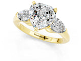 Yellow gold Three-Stone Heart Cut Moissanite Ring with Pear Side Stones and Four-Prong Setting_1