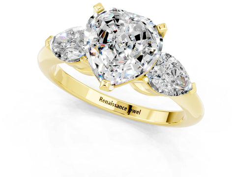 Yellow gold Three-Stone Heart Cut Moissanite Ring with Pear Side Stones and Four-Prong Setting_1