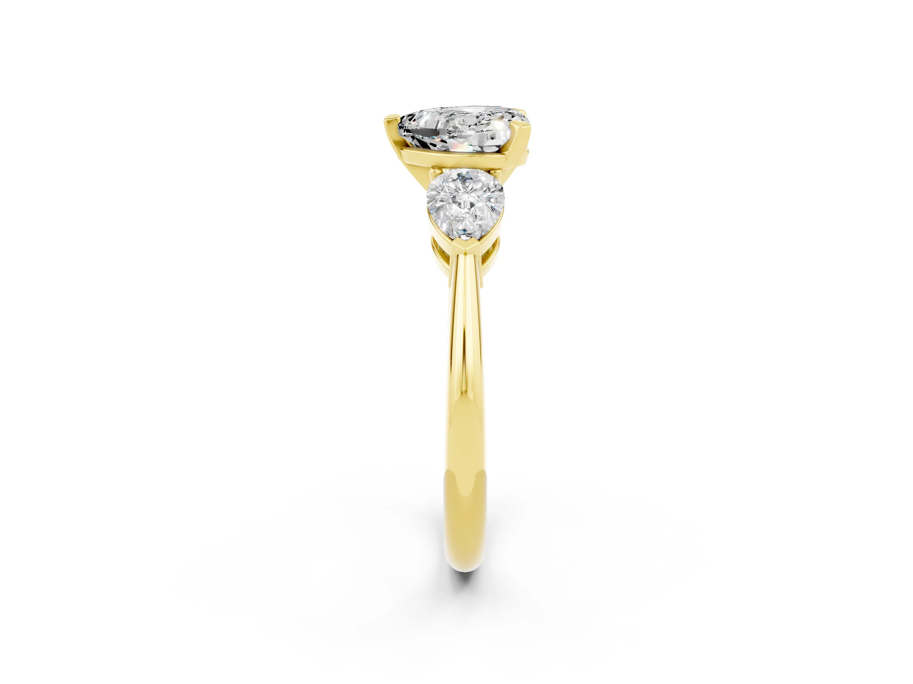 Yellow gold Three-Stone Heart Cut Moissanite Ring with Pear Side Stones and Four-Prong Setting_2