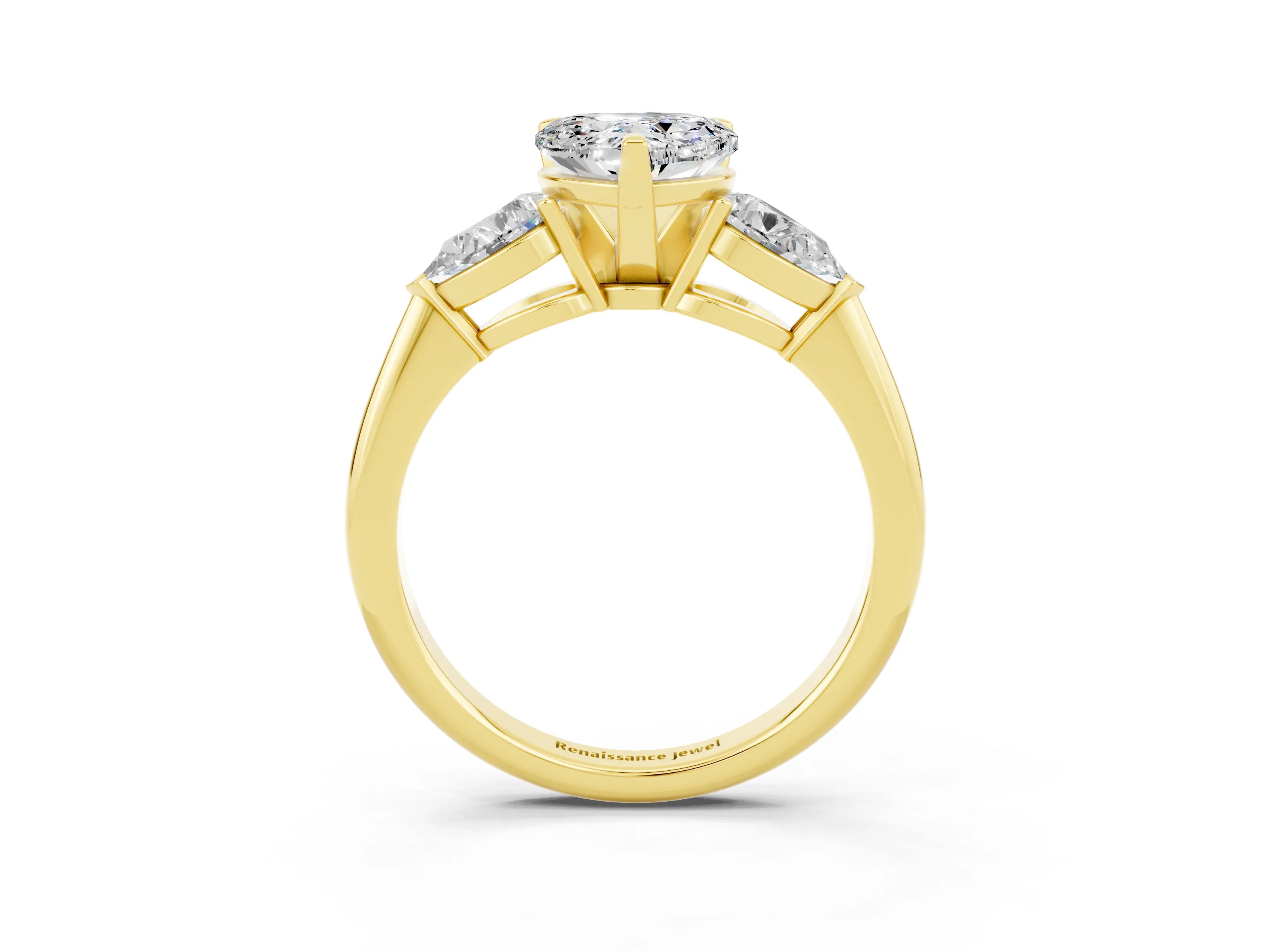 Yellow gold Three-Stone Heart Cut Moissanite Ring with Pear Side Stones and Four-Prong Setting_3