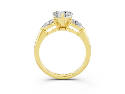 Yellow gold Three-Stone Heart Cut Moissanite Ring with Pear Side Stones and Four-Prong Setting_3